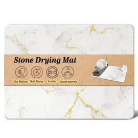 Stone Drying Mat for Kitchen Counter, Multiple Usage Dish Drying Mat, Quick-Drying Heat-Resistant, Marbling Diatomaceous Stone Drying Mat, Super Absorbent Dish Drying Stone (15.6X11.6 in)