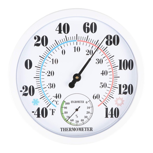MUMTOP Indoor Outdoor Thermometer-Large Wall Thermometer - 10 inch Weather Thermometers and Hygrometer, No Battery is Required Wall-Mounted for Patio Home or Outside
