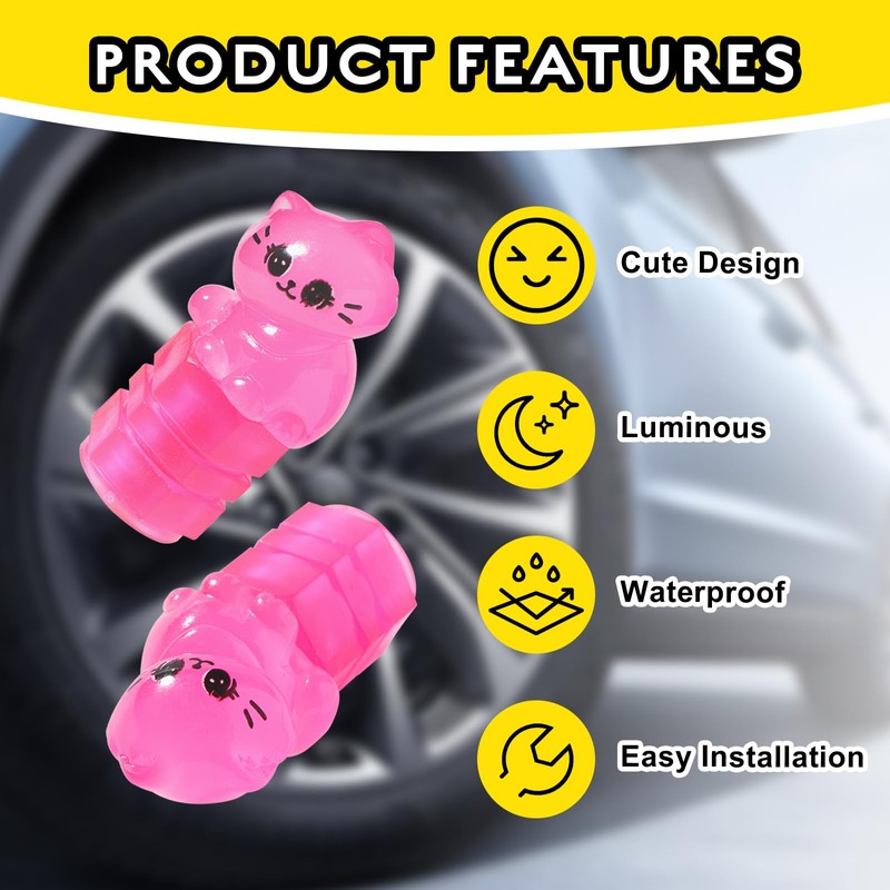 Rislobx 4 Pack Glow in The Dark Tire Valve Caps,