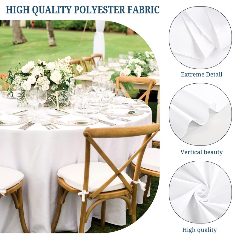 1 Pack High Quality Round Tablecloth, 90 Inch, White Polyester