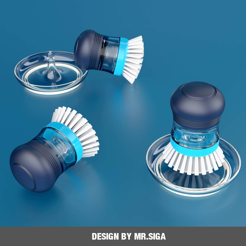 MR.SIGA Soap Dispensing Palm Brush Storage Set, Kitchen Brush with