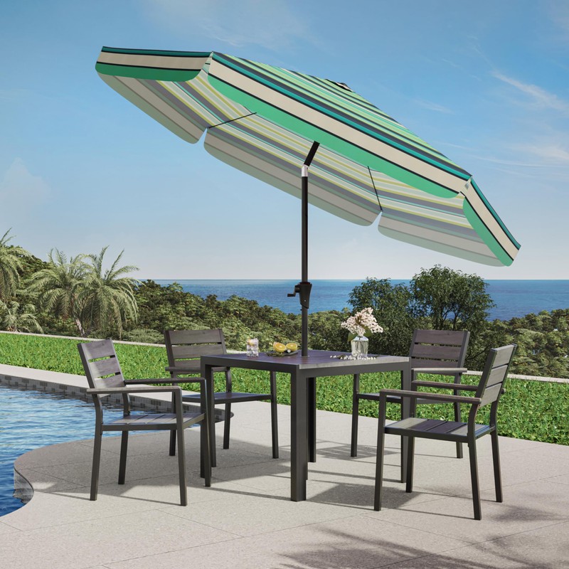 CorLiving 10ft Round Tilting Green and White Patio Umbrella