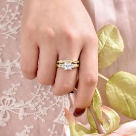 Wuziwen Princess Cut Bridal Wedding Ring Sets Yellow Gold Plated Twisting Infinity Engagement Rings for Women Sterling Silver Sz 6