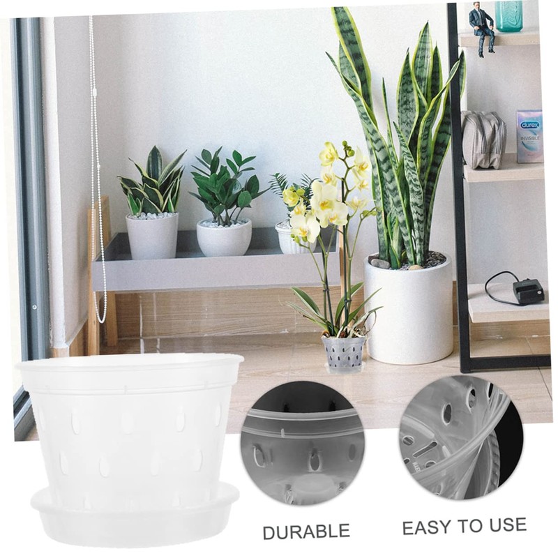 BESPORTBLE 2sets Transparent Orchid Pots with Drainage and Saucers Breathable