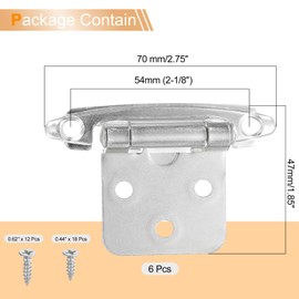 sourcing map 1/2 Inch Overlay Cabinet Hinges, 6 Pcs Self Closing Flush Mount Cabinet Door Hinges with Door Bumper for Kitchen Bathroom Cabinet Doors Furniture, Silver