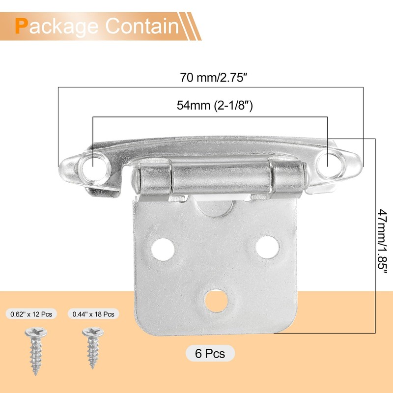 sourcing map 1/2 Inch Overlay Cabinet Hinges, 6 Pcs Self