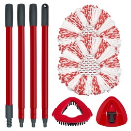 Spin Mop Replacement Head, Base, Mop Handle for Oceda EasyWring 1 Tank System, 2 Microfiber Mop Refills, 4-Section Sturdy Iron 30-58in Mop Stick, 1 Triangle Mop Head Cover and 1 Scrubber Mop Head Set