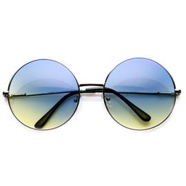 Super Large Oversized Metal Round Circle Sunglasses (Gold Green)