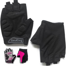 LeerKing Fingerless Fitness Gloves, Shock-Absorbing, Non-Slip Training Gloves for Gym, Pole Dance, Yoga, Women, Men, Black, S