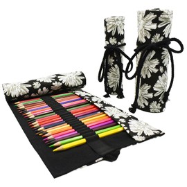 Lopenle Snowflake Colored Canvas Pencil Wrap Sketch Roll Up Holders Coloring Pencil Organizers for Artist Adult Travel Storage with 24 Slots