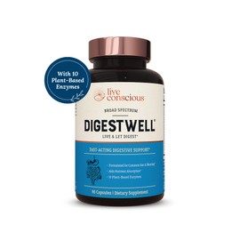 Live Conscious DigestWell Immediate Support - Fast-Acting Digestive Support | Broad Spectrum Enzyme, Probiotic & Herbal Formula - Decreases Everyday Gas & Bloating - 90 Capsules