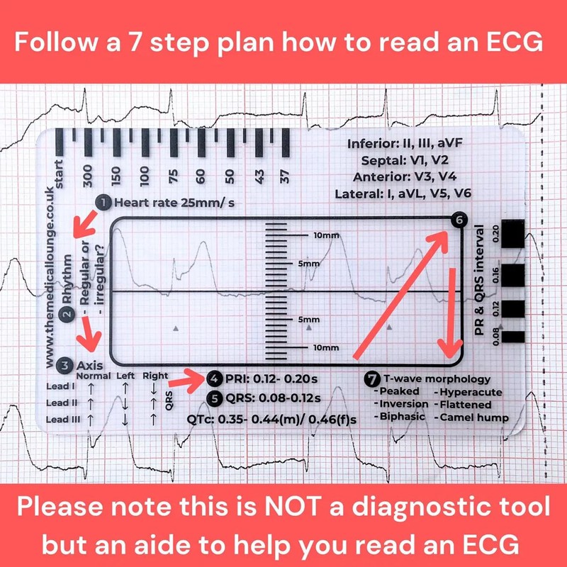ECG 7 Step Ruler, ECG/EKG 7 Step Ruler Card for