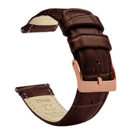 BARTON WATCH BANDS, 22mm Coffee Brown - Standard Length - Alligator Grain - Rose Gold Buckle Quick Release Leather Watch Bands