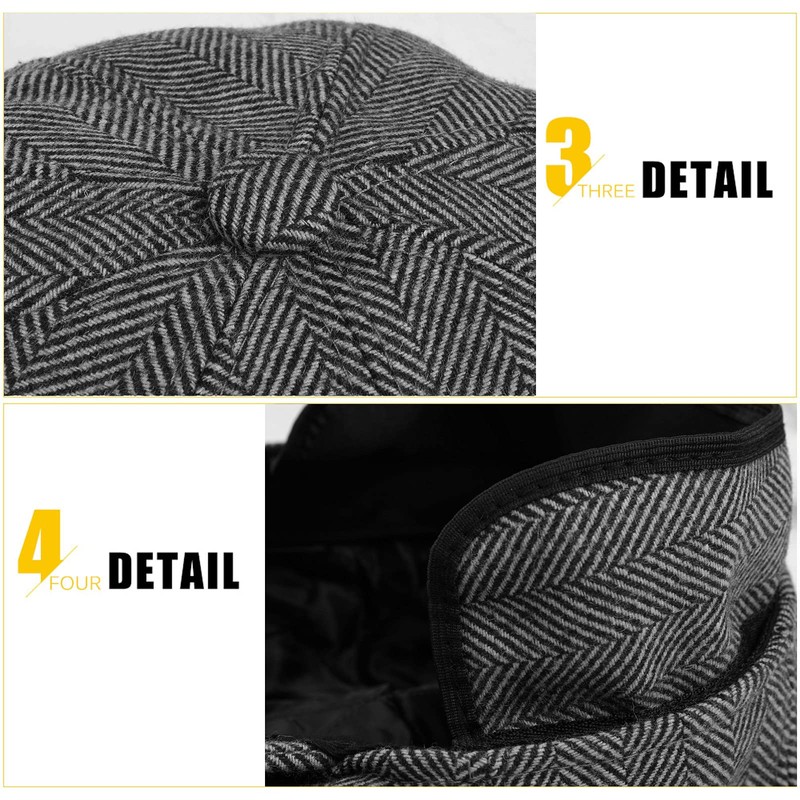 Superora Men's Flat Cap Herringbone Tweed Newsboy Cap Herringbone, Grey