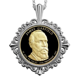 2011 Presidential Dollar Gem BU Uncirculated Proof Coin 925 Sterling Silver Necklace NEW - James Garfield