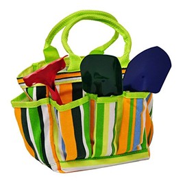 G & F 10012 JustForKids Garden Tools Set with Tote, Hand rake, Shovel, Trowel