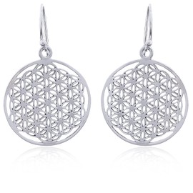 Flower of Life Earrings - 925 Sterling Silver - Hanging - Flower of Life