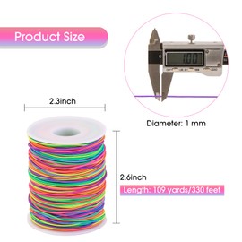 Elastic Band for Bracelets 1 mm x 100 m, Rainbow Bracelet Cord Nylon Cord Elastic Band for Bracelets, Necklaces, Bead Cord, Jewellery Making (Rainbow)