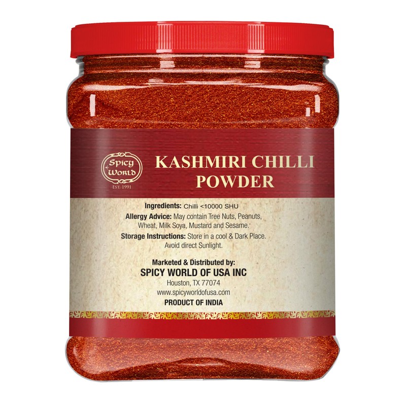 Spicy World Kashmiri Chilli Powder (Chili) 1 Pound Bulk Jar