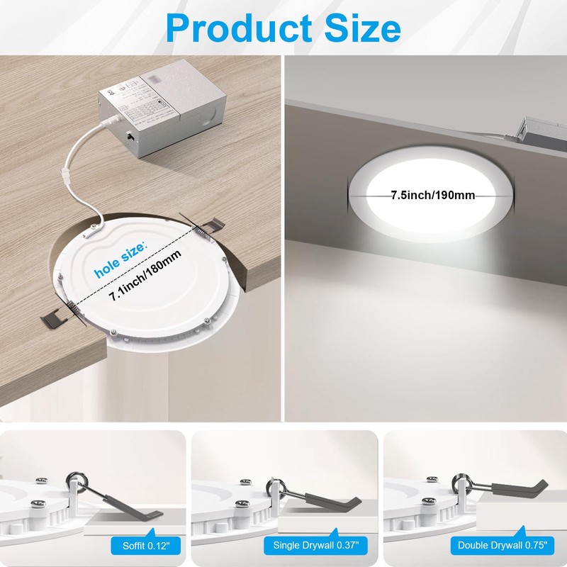 6 Pack 7 Inch 3CCT Ultra-Thin LED Recessed Light with