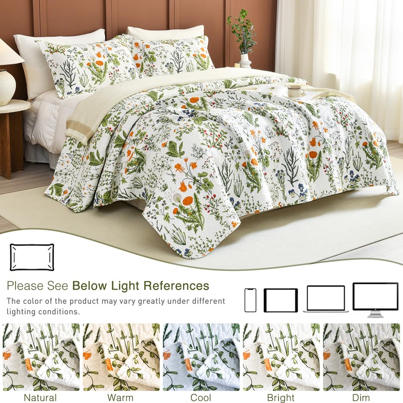 QSH 100% Cotton Floral Quilt Queen Set (90"x98") Yellow Flowers