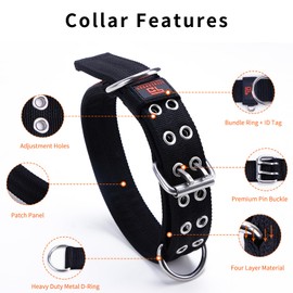 Heavy Duty Dog Collar for Large Dogs - Tactical Collar Metal Buckle for Strong Pullers - 1.57" Wide Collar Large Dogs - Strengthened Metal Buckle Collar for Large Dogs (Black)