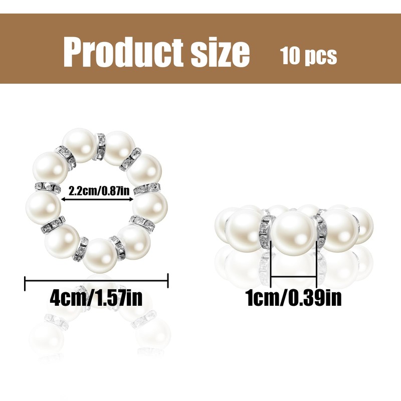 TEAONE Pearl Napkin Rings, 10 PCS Wedding Napkin Holders for