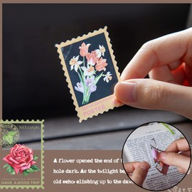 Pack of 160 PET Transparent Stamps Decorative Stickers, Flowers Scrapbook Sticker Set, 4 Flower Motifs, Plant Stickers for Arts, Crafts, Bulletmarks, Laptops, Scrapbook Calendar (Style 02)