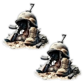 2pcs Military-Themed Stickers 5.12" x4.92”, Featuring Patterns of Combat Boots, Helmets, and Rifles, Self-Adhesive Vinyl Decals, Suitable for Cars, Trucks, Laptops, Walls and Motorcycles |#AZ241
