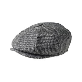 Peaky Blinders 'Newsboy' Style Flat Cap -Wool Wool Fabric Variations (X Large (61cm), Black Bird's Eye Tweed)