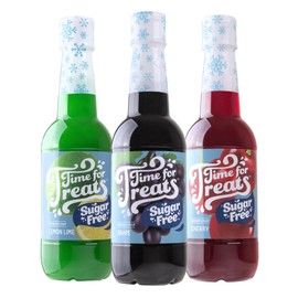 Time For Treats 3-Pack Sugar Free Cherry, Grape, Lemon LIme Syrup 16.9 Fluid Ounce Per Bottle for Snow Cones, Homemade Sodas, Cocktails, Coffee, Baking and More