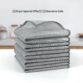 10 Counts Dishwashing Rags, Double Side Multipurpose Non-Scratch Wire Dishcloths for Wet and Dry Use, Reusable Wire Cleaning Cloths for Kitchen, Sinks, and Pans Silver Removable, Washable & More - Specification: 10*2