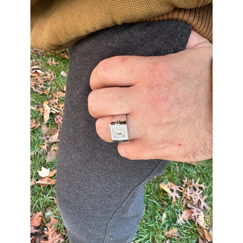 Harlembling Big 2.6ct Emerald Cut MOISSANITE Solitaire Mens Real Solid