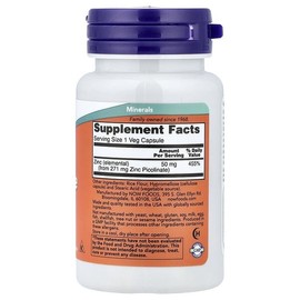 NOW Foods, Zinc Picolinate, 50mg, Veggie Capsules 60 Tablets / NOW Foods (나우푸드), 피콜린산 아연, 50mg, 베지 캡슐 60정