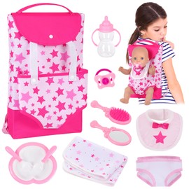 UNICORN ELEMENT 11 Pcs Backpack Carrier Playset with Accessories for 18 inch Baby Doll - Toy Pretend Play Collection Backpack Set for Grils Gifts (No Doll)