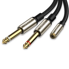 VIOY 3.5 mm to Dual 1/4 Inch Audio Splitter Cable (6 ft/2 m), Gold Plated 1/8" TRS Female to Dual Quarter Inch 6.35 mm TS Mono Male Plug Braided Stereo Breakout Cable