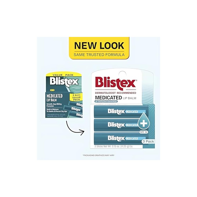 Blistex Medicated Lip Balm SPF 15, 3 Count | Paquete