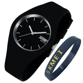 SKMEI Watches for Young Women Lady Sports Silicone Band Waterproof Fashion Casual Simple Quartz Analog Teens Girls Gift Black Wrist Watch