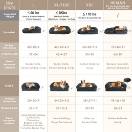 EHEYCIGA Foldable XXL Dog Bed for Large Sized Dog, 54"x38"x7.5" Faux Fur Fluffy Pet Couch Bed, Orthopedic Calming Memory Foam Big Pet Bed, Washable Pet Sofa Bed with Non-Slip Bottom, Dark Grey