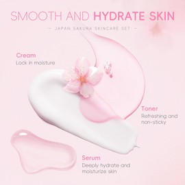 LAIKOU- Set de cuidado de la piel JAPAN SAKURA Sets de regalo de belleza para mujeres Kit de cuidado de la piel con limpiador, tónico, loción, suero,