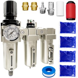 Upgraded 1/2" NPT Heavy Duty Industrial Grade 3 Stage Air Drying System, Particulate Filter, Coalescing Filter, Desiccant Dryer & Air Regulator - for Plasma Cutter, Paint Spray（Auto Drain）