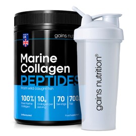 GN Hydrolysed Marine Collagen Peptides Powder, Unflavoured, Type I and III with 18 Amino Acids, 70 Servings, 700g, Supports Joints, Skin and Hair, with 600ml Shaker
