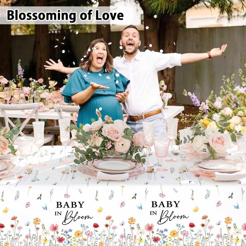 3 Pack Wildflower Baby in Bloom Baby Shower Tablecloth Decorations,Spring
