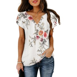 Womens Summer Tops Casual Country V Neck Tee Shirts Petal Sleeve Fashion Loose Blouse