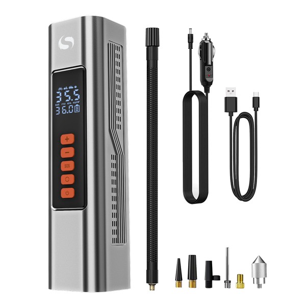 SERVOMASTER Elektrische Luftpumpe Akku Kompressor, Fahrradpumpe Elektrisch mit Manometer, Luftpumpe