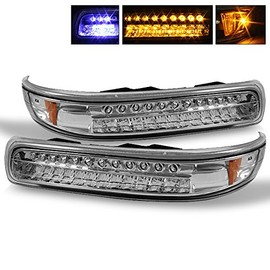 For Chevy Silverado Suburban Tahoe Chrome Clear Amber LED Front Bumper Signal Lights Lamps Assembly