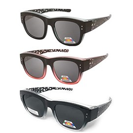 MyUV 3 Pair Polarized Fit Over Sunglasses for Women UV Protection, Trendy Square Wrap Around Shades for Driving Riding