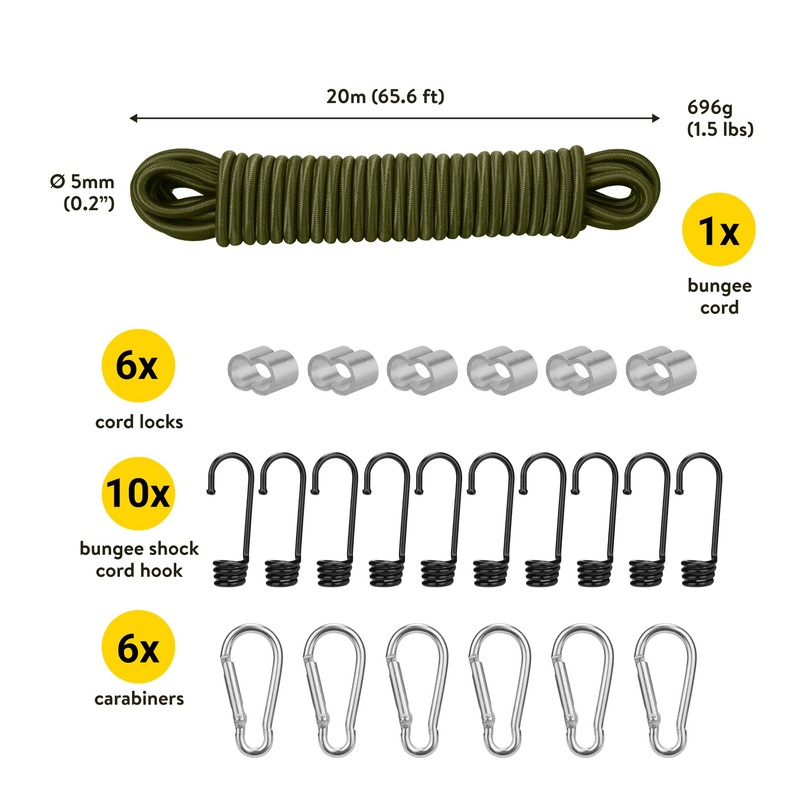 PRETEX Bungee Shock Rope with Hook and Crimping Pliers Set