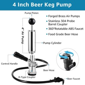 Imaictuu Beer Keg Tap Chrome-Plated Beer Pump Keg Party Pump Beer Tap for Keg 4 Inches Mini American D-System Keg Tap Beer Dispenser Picnic Beer Pump Hand Pump for Party
