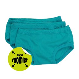 Tiny Undies ROOMIER Small Cotton Underwear, Unisex, for Babies and Toddlers, Elimination Communication or Potty Training - 3-pack (2T, Aqua Blue)
